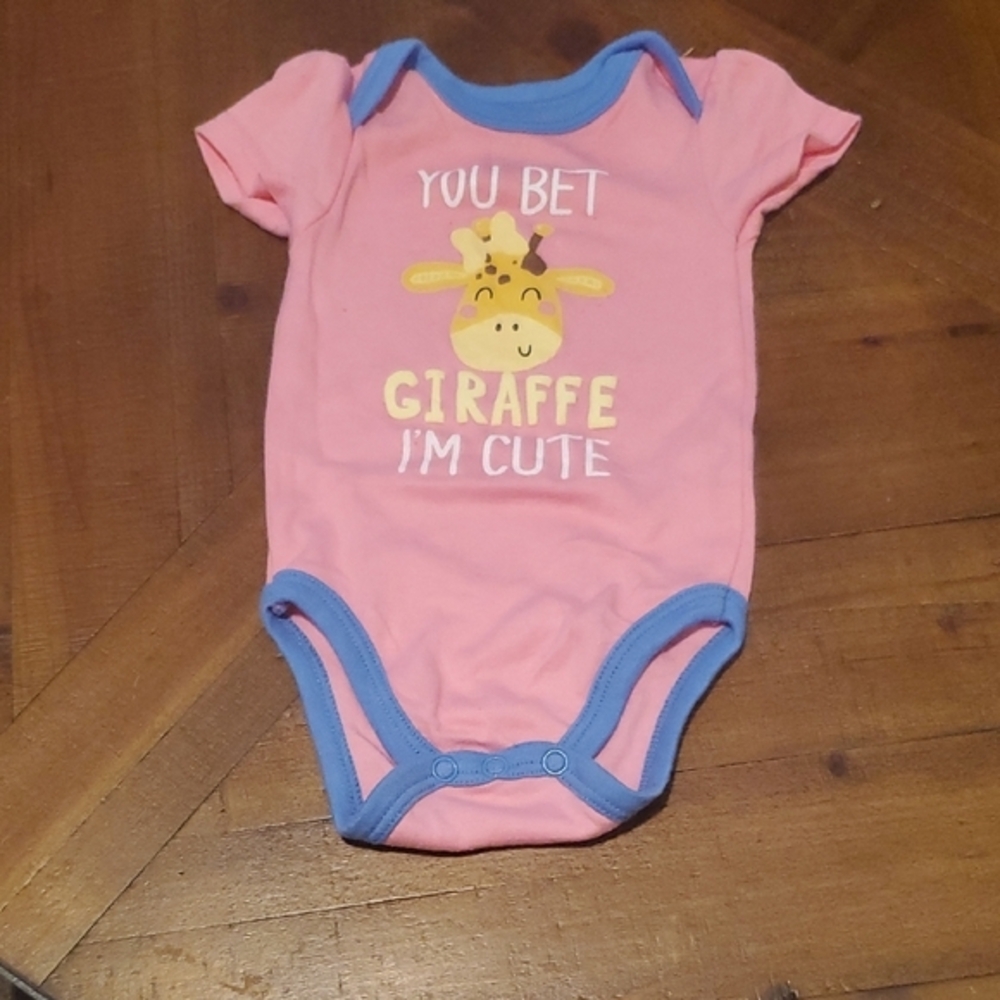 Kidgets Pink Bodysuit with Blue Trim and Giraffe Print